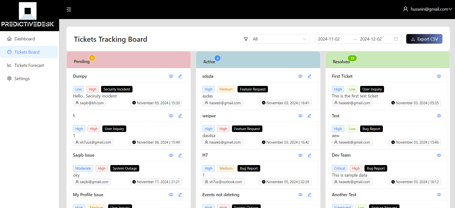 Tickets Board for a ticket management website